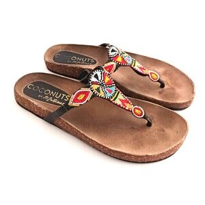 Coconuts by Matisse Wild Child Bright Tribal Beaded Thong Footbed Sandals 8M